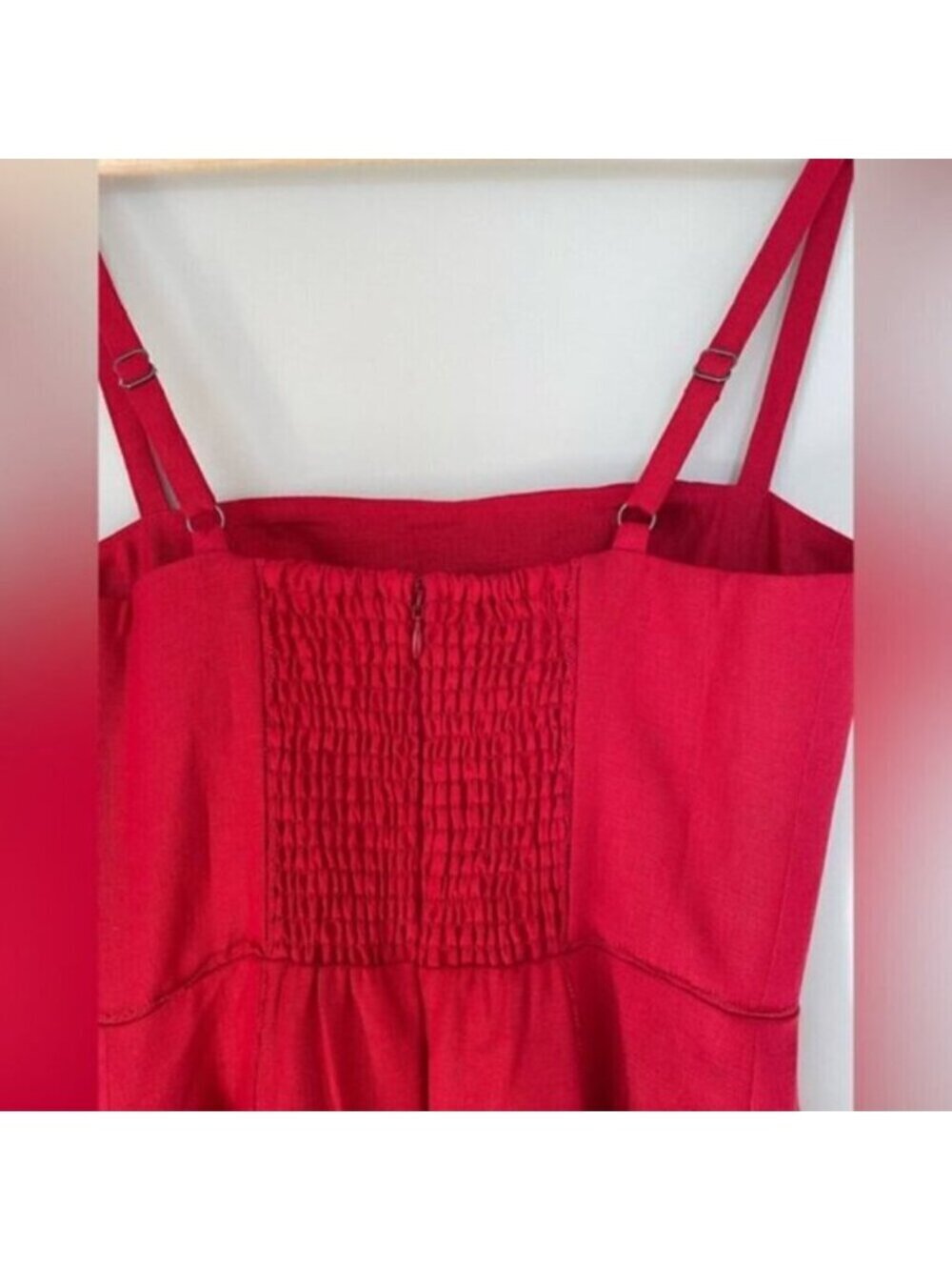 Reformation Katarin Linen Midi Dress Lipstick Red Lace Detail | US 2 UK 6 - Picture 12 of 13